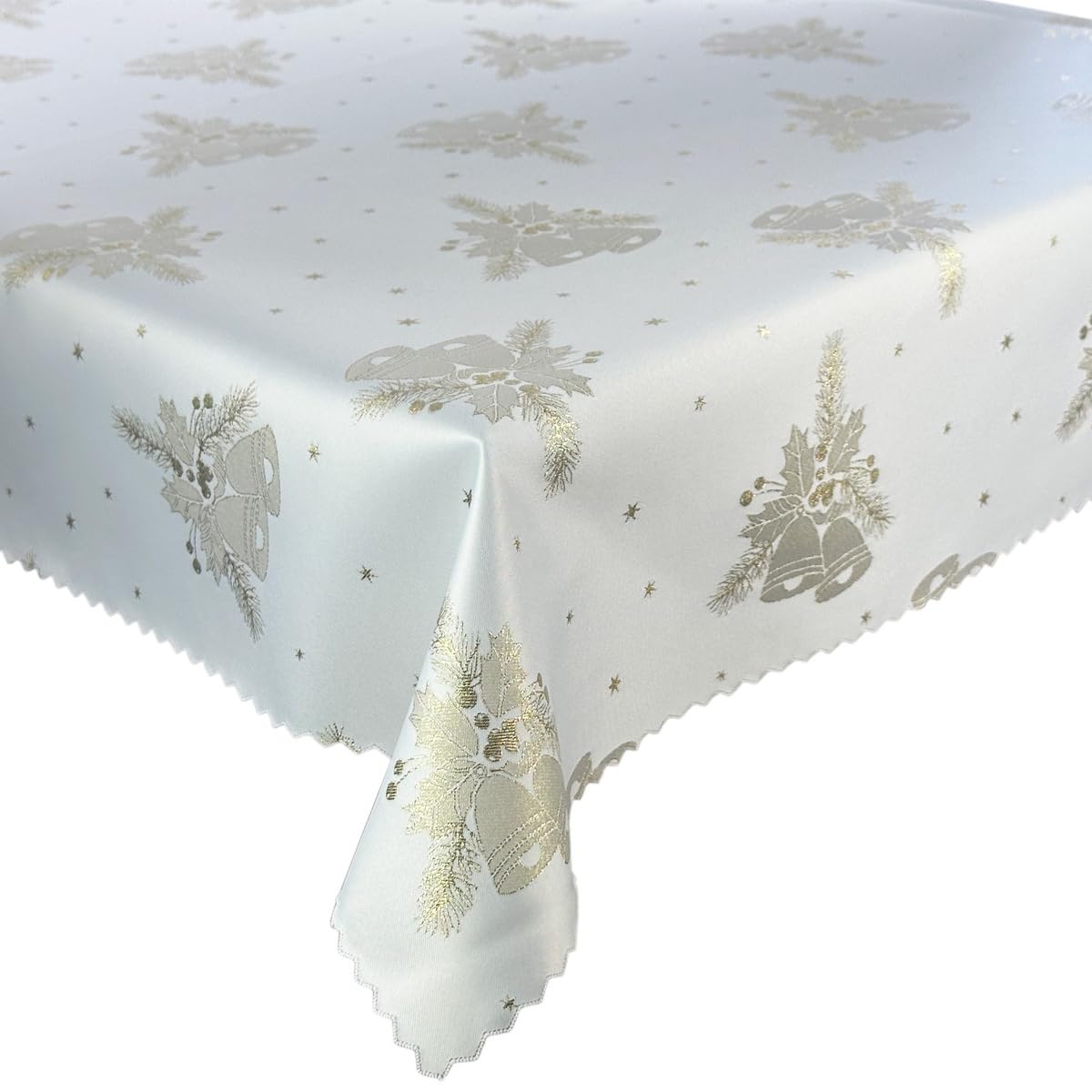 Tovaglia natalizia oro bianco campane natalizie - double face e antimacchia - (Z-3604) 160 x 260 cm