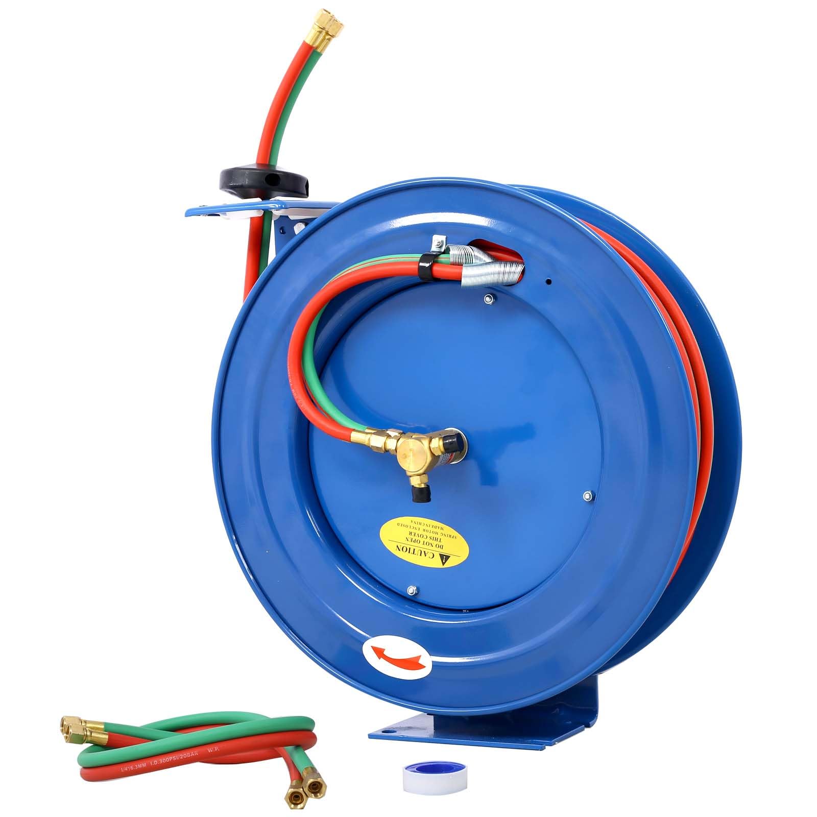 Retractable Air Hose Reel, Welding Hose Reel Retractable 1/4 Inch x 100FT, STD Duty Max 200PSI, Auto Rewind Reel, Ceiling/Wall Mount Heavy Duty Single Arm Steel Reel (100FT)