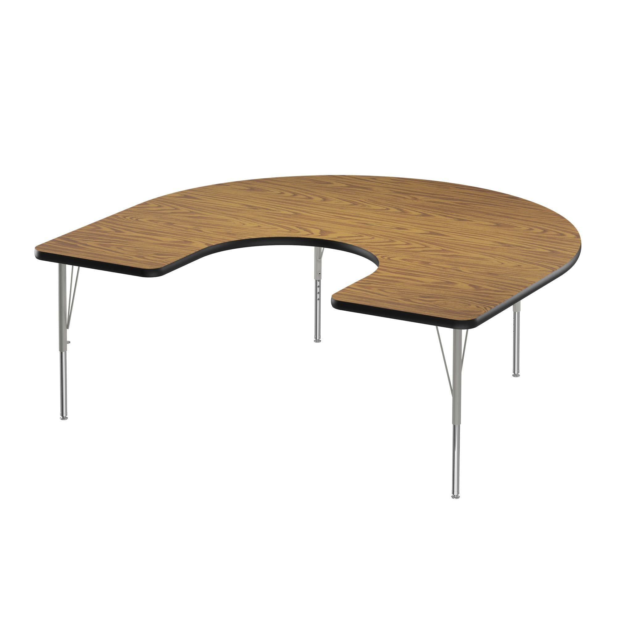 Correll 60"x66" Horseshoe Shaped Classroom Activity Table, Height Adjustable (19"-29") Medium Oak Durable Thermal Fused Laminate Top, Silver/Chrome Legs, School Furniture, Made in The USA