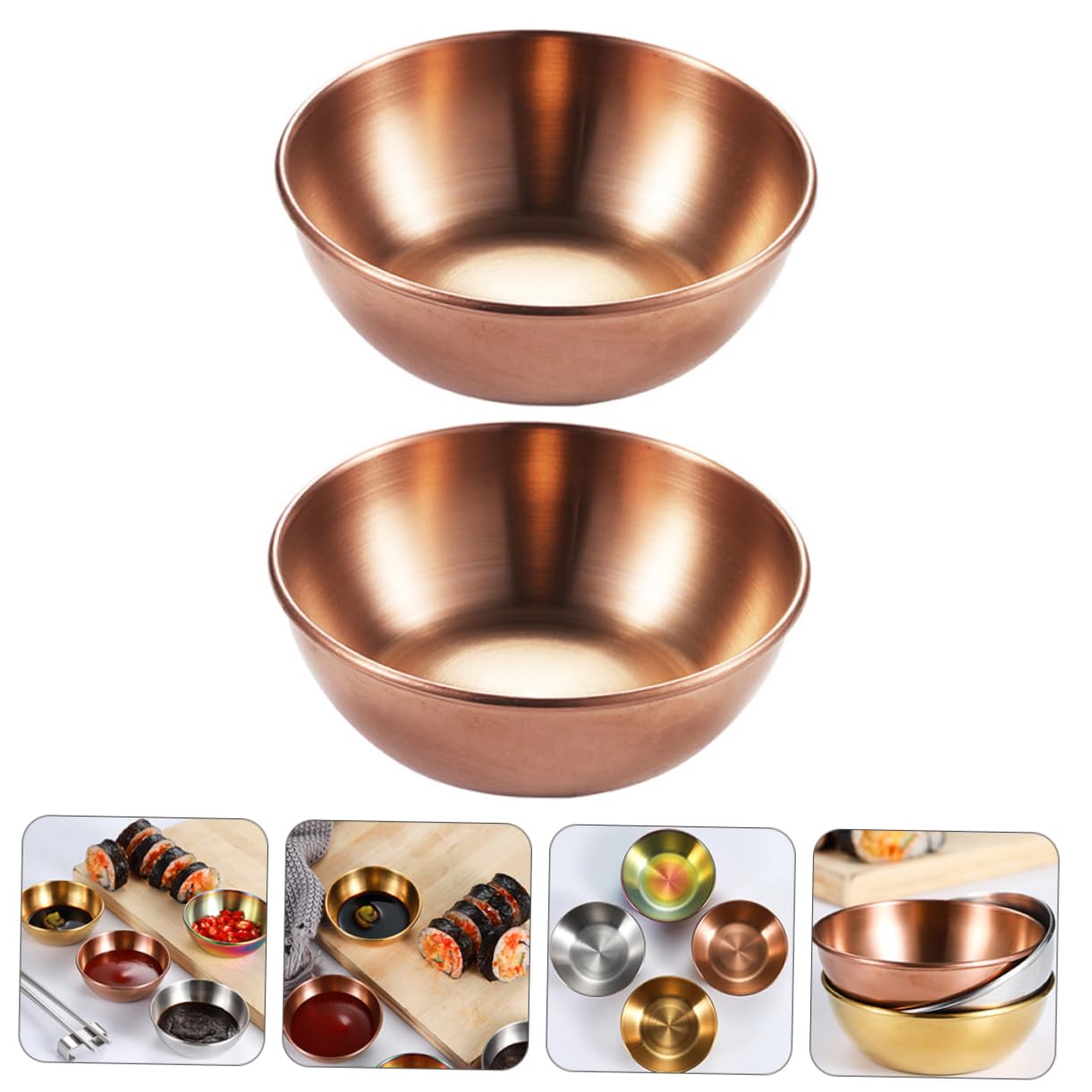 NAMOARLY 2pcs Seasoning Dish Spices Food Tray Miniature Spice Dish Dipping Sauce Bowls Pinch Prep Soy Sauce Seasoning Bowl Appetizer Serving Tray Appetizer Plates Golden Stainless Steel
