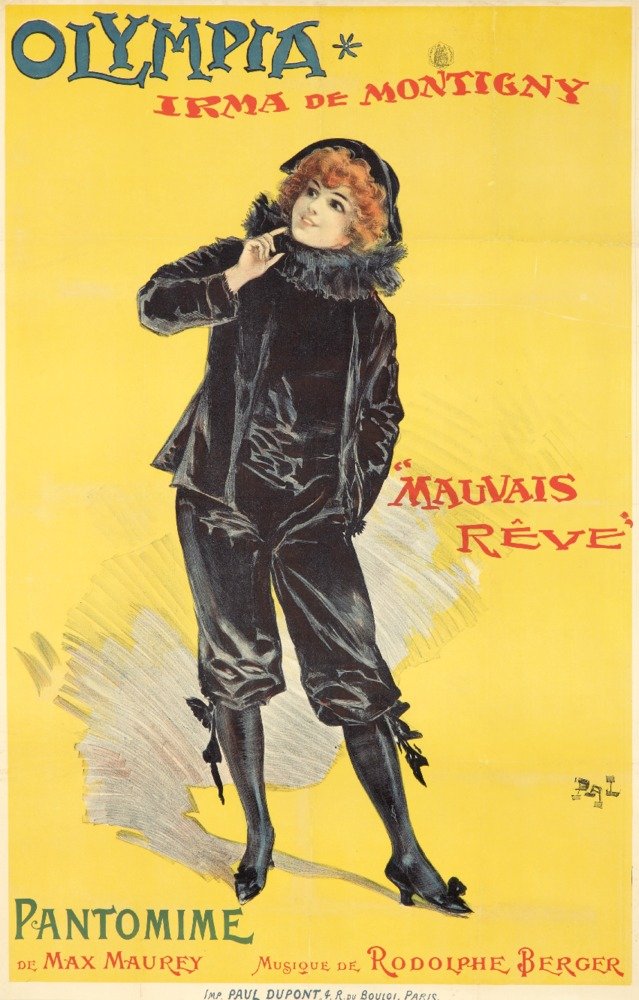 Olympia - Mauvais Reve Vintage Poster (artist: Pal Jean De Paleologue) France c. 1895 (16x24 Fine Art Giclee Gallery Print, Home Wall Decor Artwork Poster)
