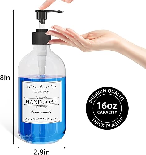 Miniatura 6 de 2 dispensadores de jabón transparente para platos para cocina con bomba a prueba de óxido (16 onzas), dispensador de jabón de manos prémium para