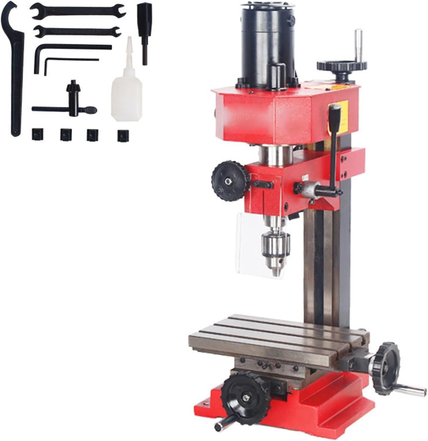 150W Mini Milling Drilling Machine Vertical, X-axis Travel 105mm, Y-axis Travel 200mm, Max.distance Spindle To Table 260mm, 9.45"X5.7" Worktable, Speed 0-2000rpm 220V