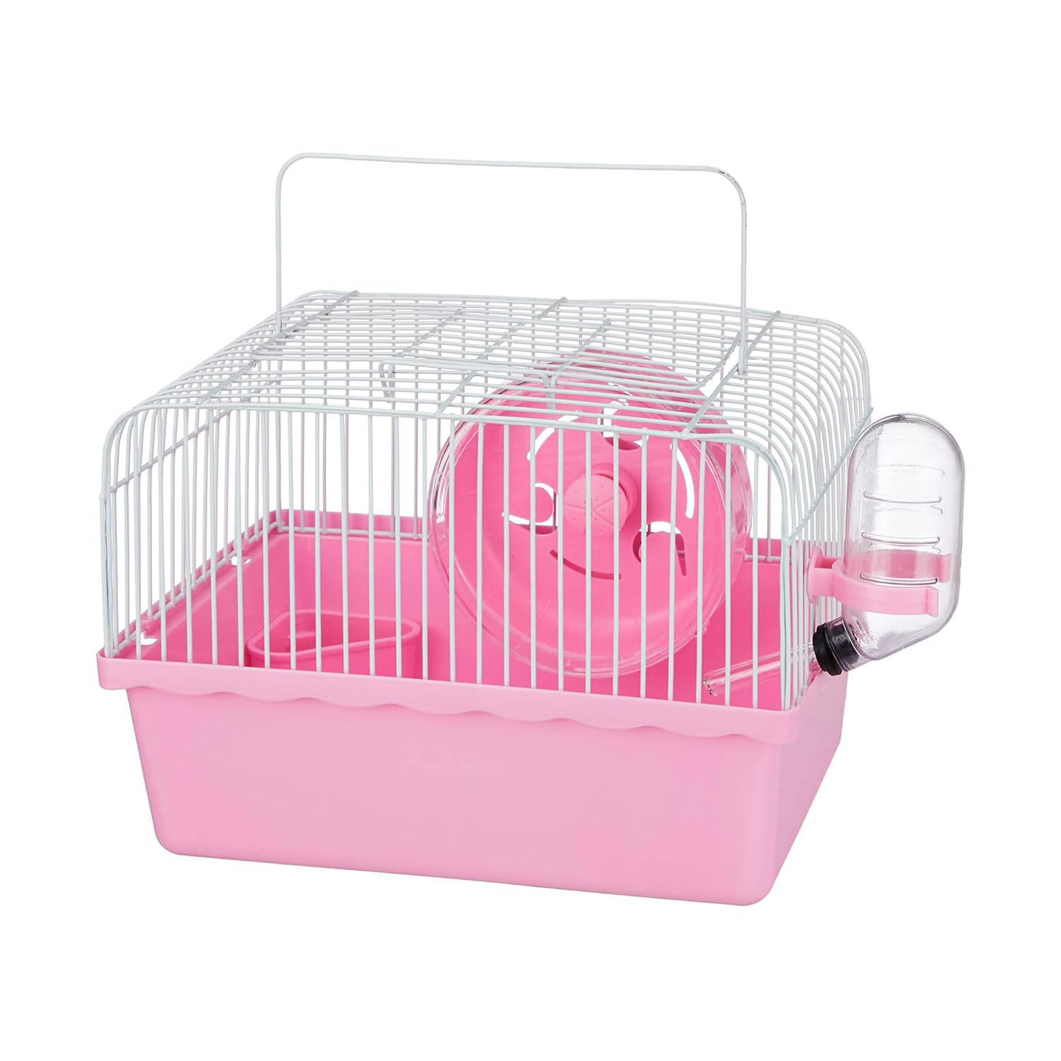 AMAZON BASICS Hamster, Gerbil, Guinea Pig CAGE and Play House, with Exercise Wheel and Feeding Bottle 23 X 17 X 17 CM Pink