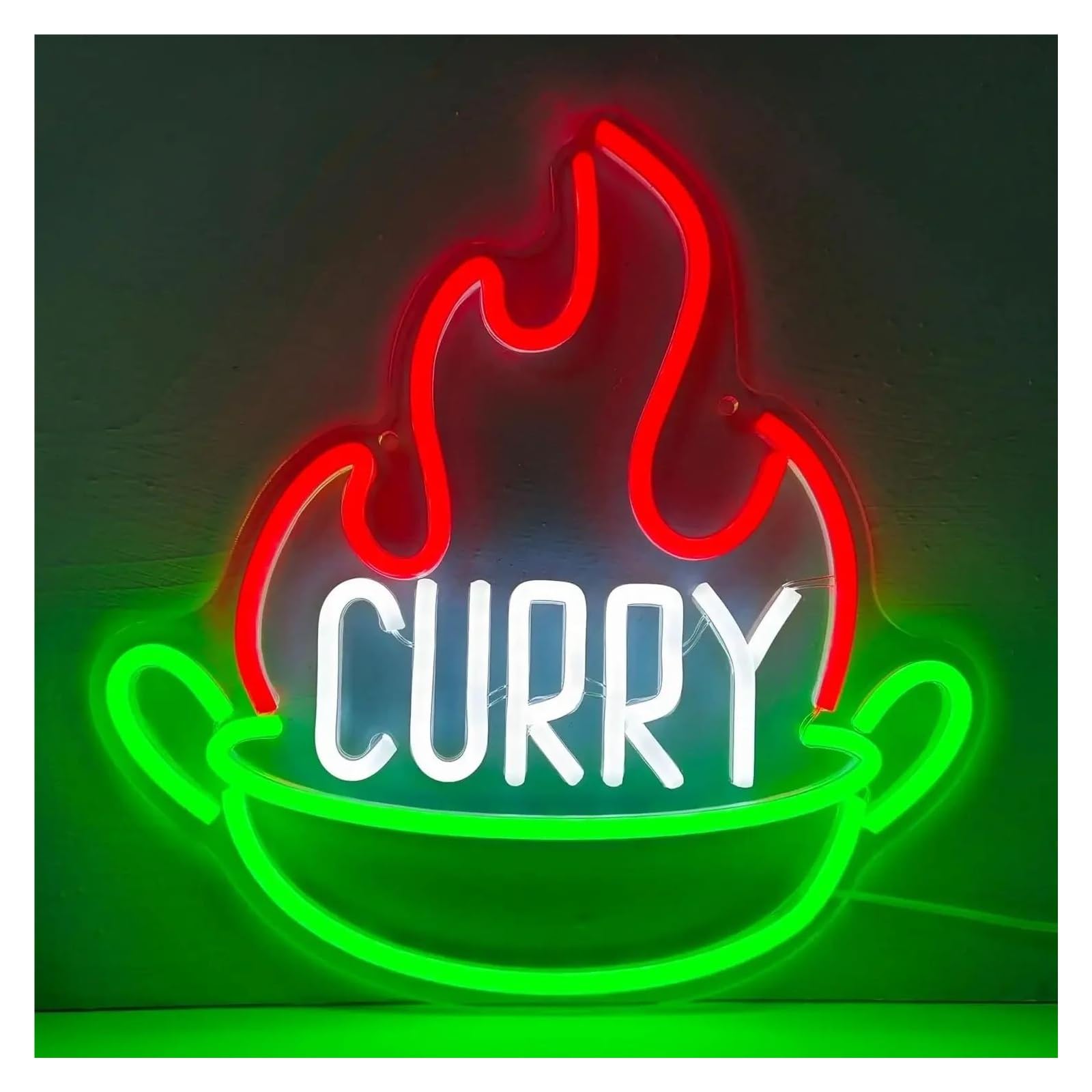 Byngqw One Color Hanging Art Neon Signs Curry Neon Sign Led Light Usb Powered For Indian Restaurant Shop Cafe Party Wall Decor Signs Illuminated 33Cm×33.6Cm