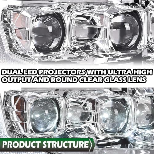 Image of GRAND ORANGE LED Tube Headlights Assembly, Compatible with 2009-2014 Ford F150 LED Tube Dual Projector Headlights Assembly with Switchback(Clear lens Chrome Housing Amber Reflector)