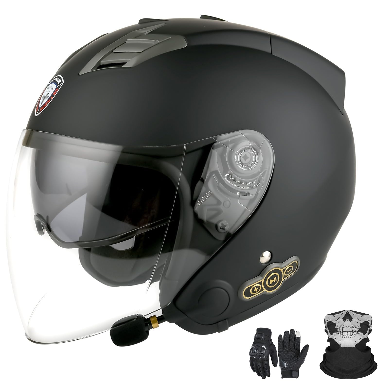 Casco jet con Bluetooth per moto, certificazione ECE, casco con Bluetooth integrato, casco jet per scooter, casco jet per uomo e donna con doppia visiera B, XL (61-62cm)