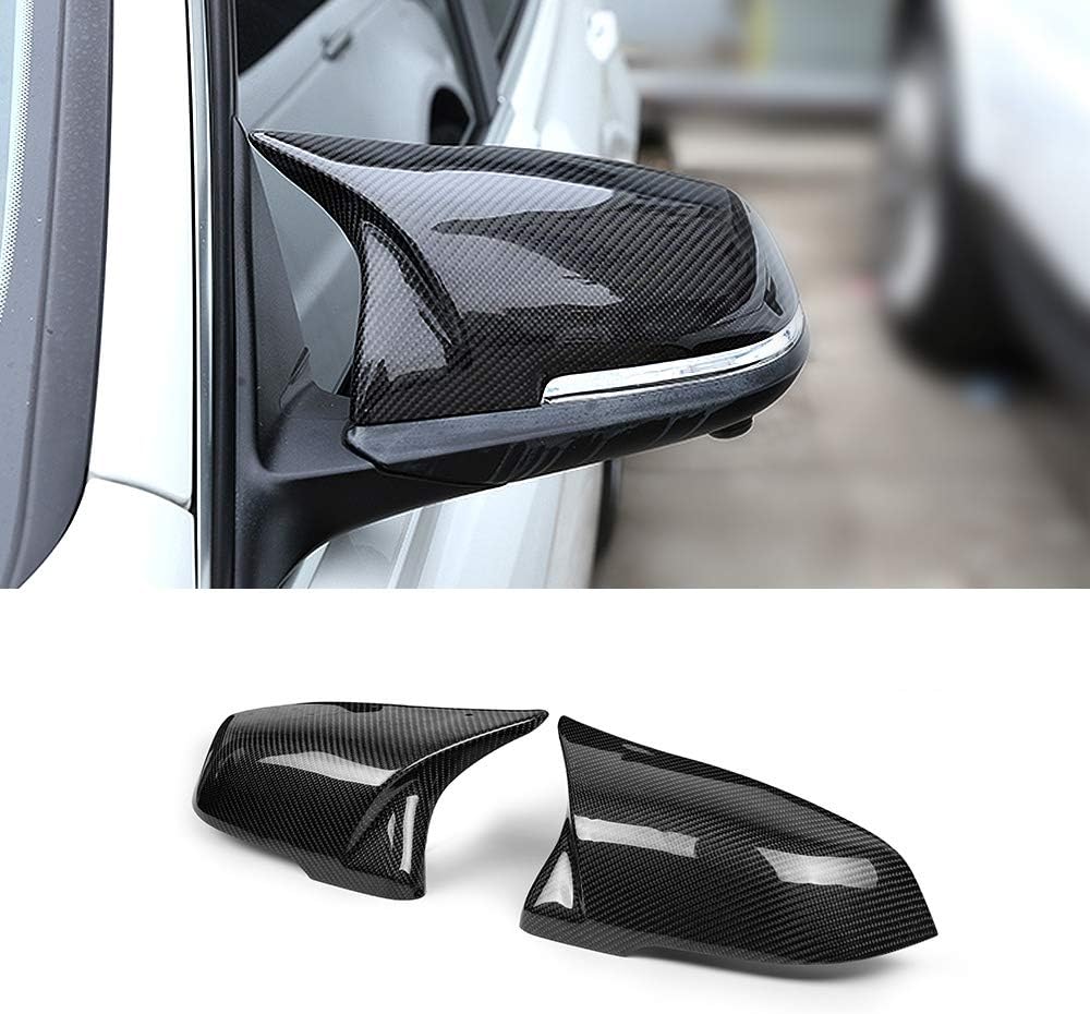 SNA Mirror Caps Gloss Black with Carbon Fiber Pattern Compatible with 1 Series F20 2 Series F22 F23 3 Series F30 F31 F34 4 Series F32 F33 F36 X1 E84 M2 F87 Side Wing Rear View Mirror Cover, 2pc Set
