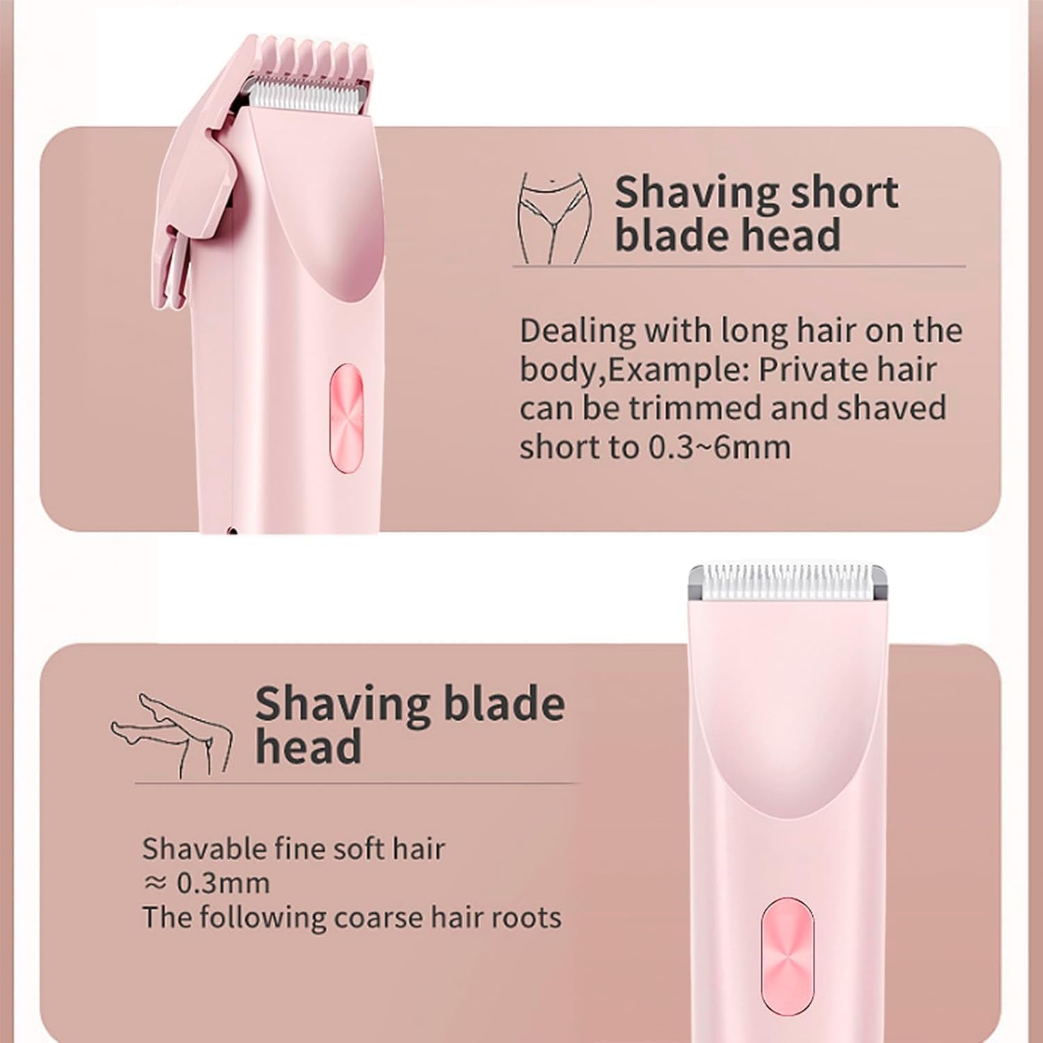 Electric Bikini Trimmer Tools for Women,Ipx7 Waterproof,Double Head Detachable Shavers Razors for Facial Face Chin Underarm Eyebrow (Pink)