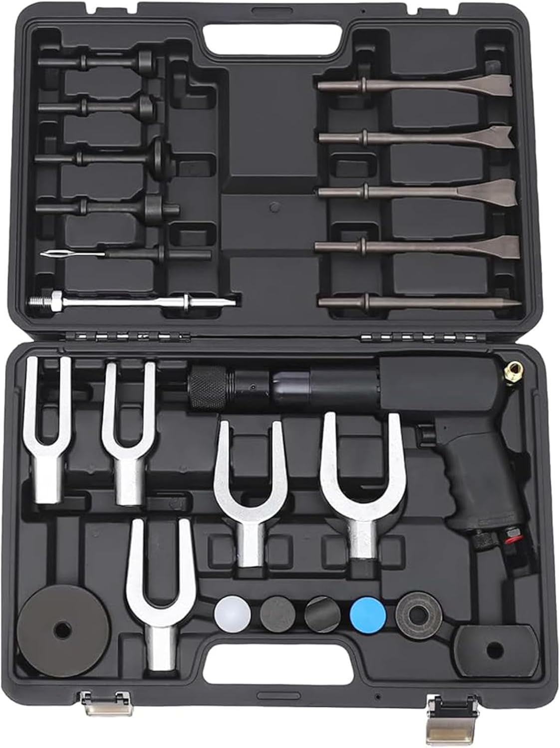 Kit Martello Pneumatico Professionale con 25 Pezzi Lame e Forchette, 2100 CPM, 90 PSI, Ingresso 1/4" NPT, per Riparazioni Auto, Rimozione Dischi Freno e Demolizione Metalli, Include Valigetta