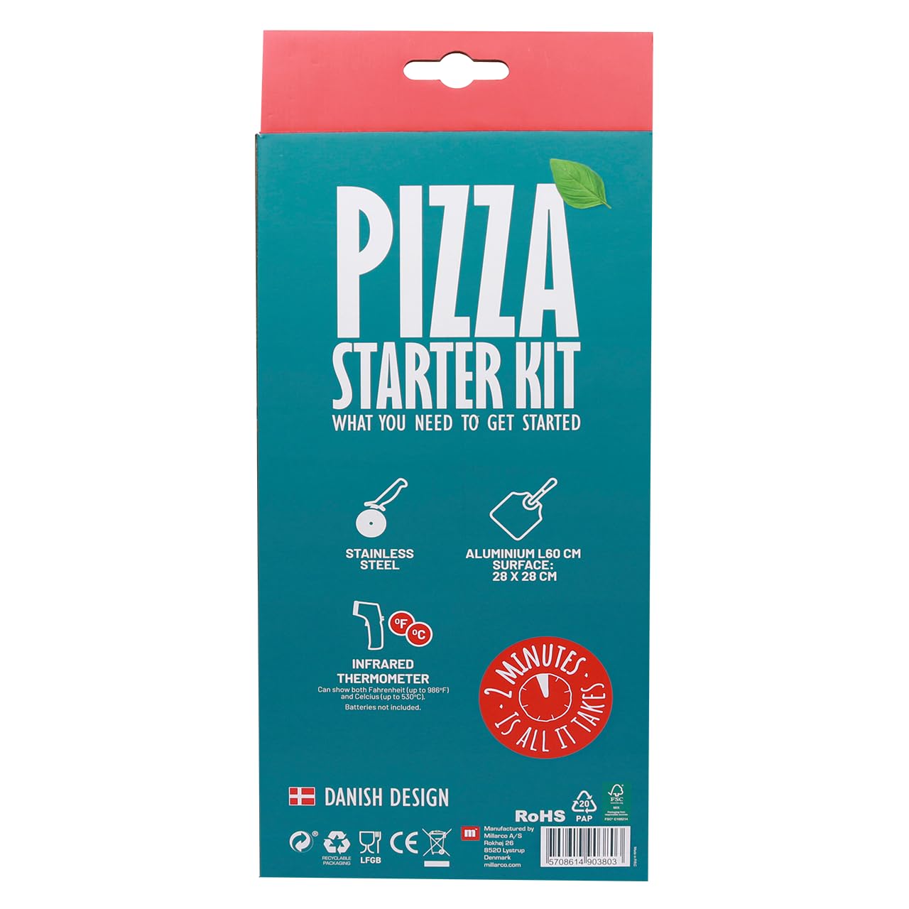 cozze® Set de regalo con pala para pizza, termómetro y cortador de pizza, juego de 3 piezas para los amantes de la pizza