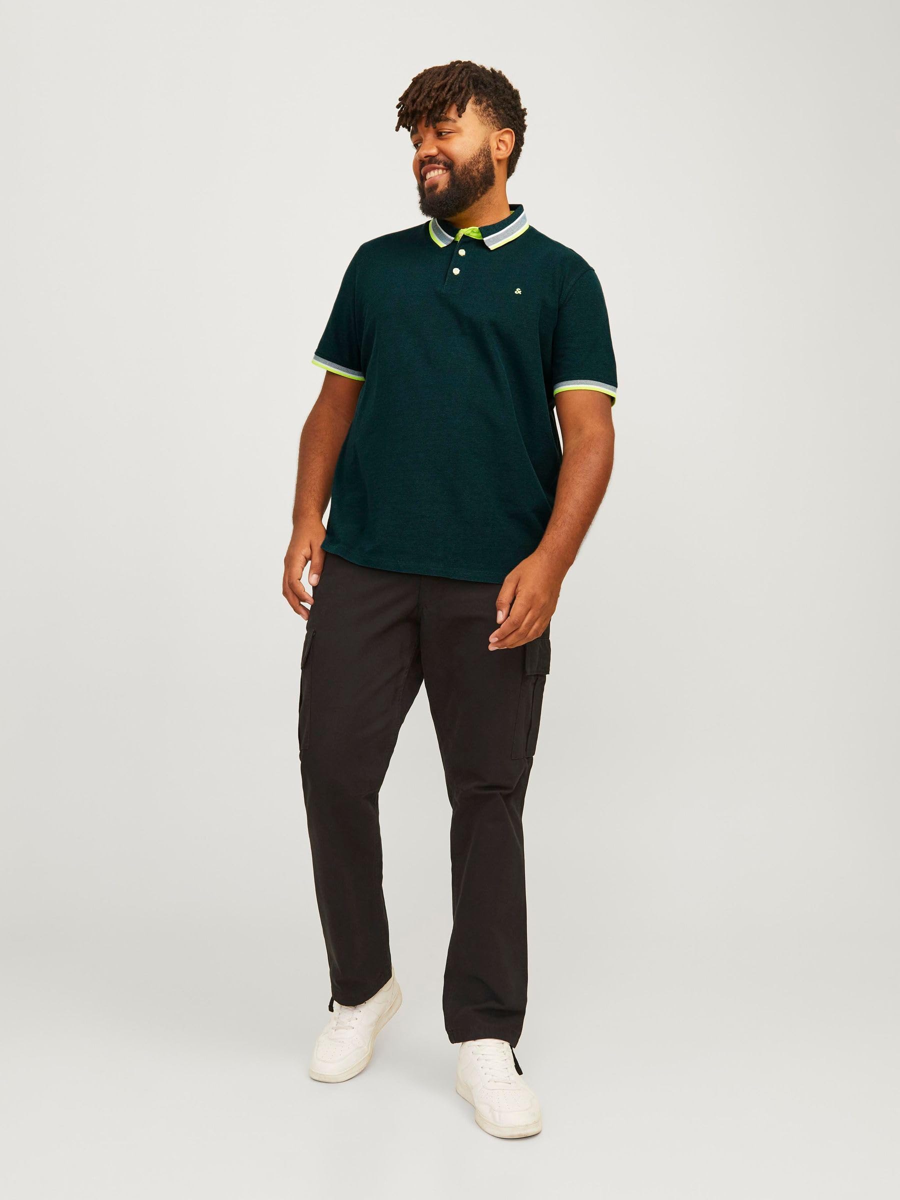 JACK&JONES PLUS JJEPAULOS Polo SS NOOS PLS, Deep Teal/Szczegóły: neonowy, 6XL