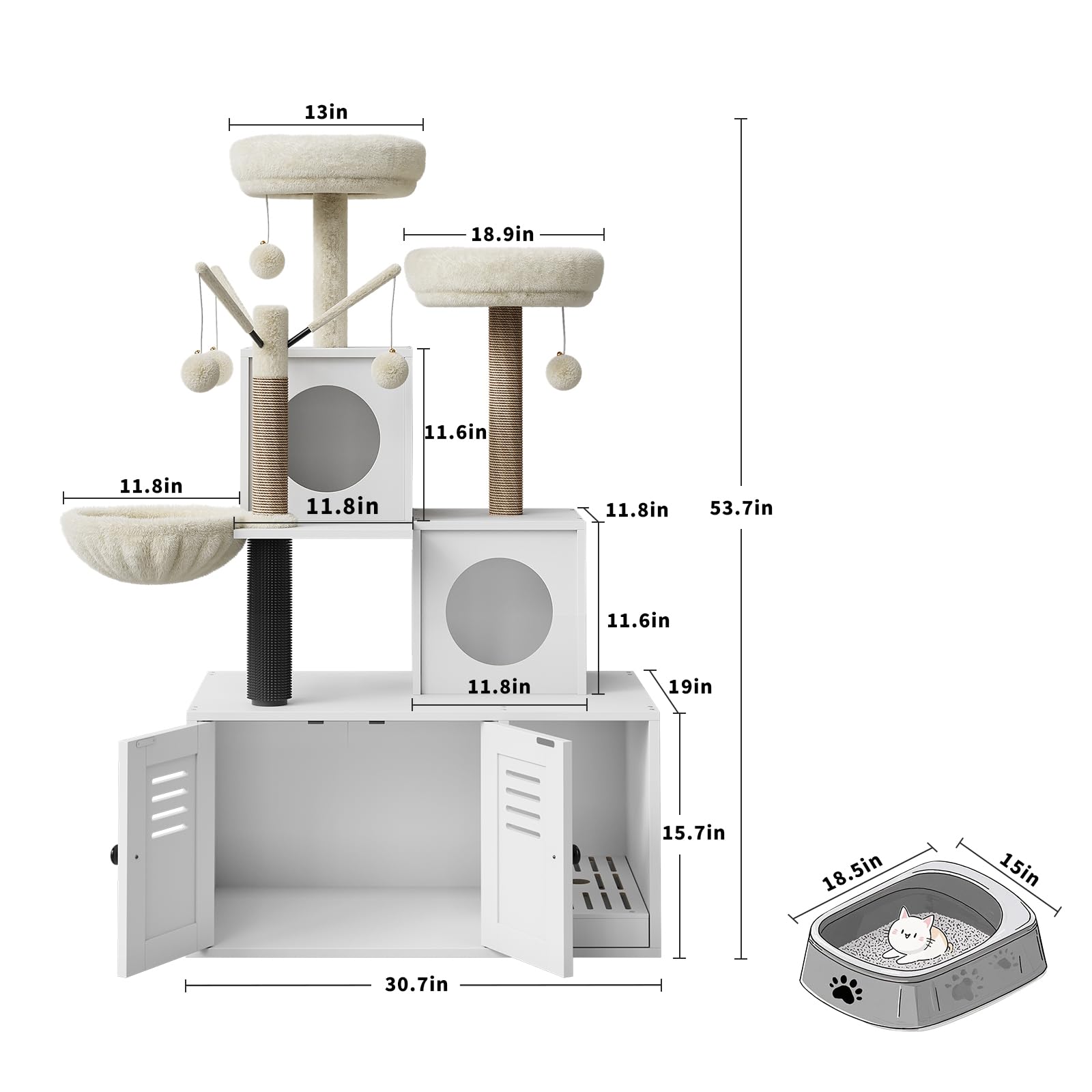 Árbol Rascador Grande Multifunción para Gatos – Cama Suave,Mueble con Caja De Arena Oculta y Múltiples Plataformas – Ideal para Hogares con Varios Gatos – Espacio Descansar y Jugar,140CM