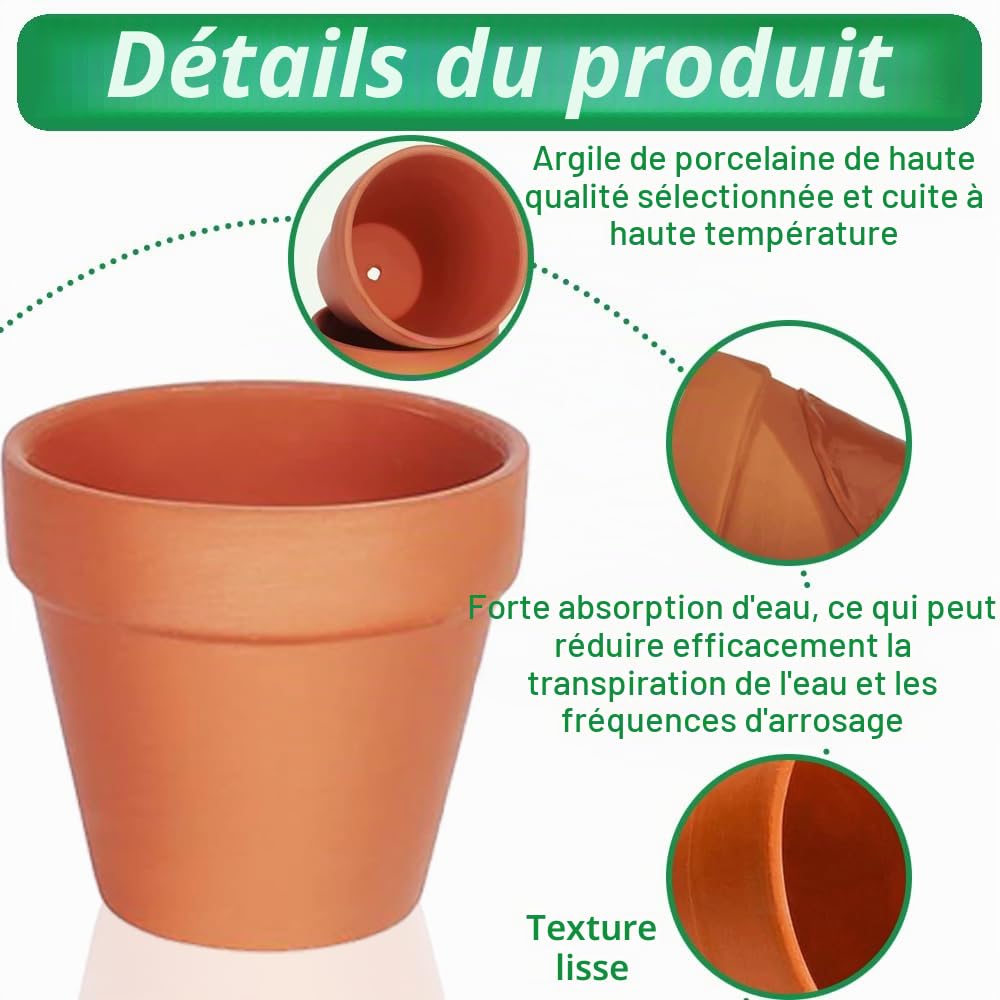 Lot de 10 Pots en Terre Cuite de 10 x 8 cm, Petits Pots en Argile avec Trou de Drainage, Mini Pot en Terre Cuite, Pot Terre Cuite Réutilisable pour Chambre Bureau