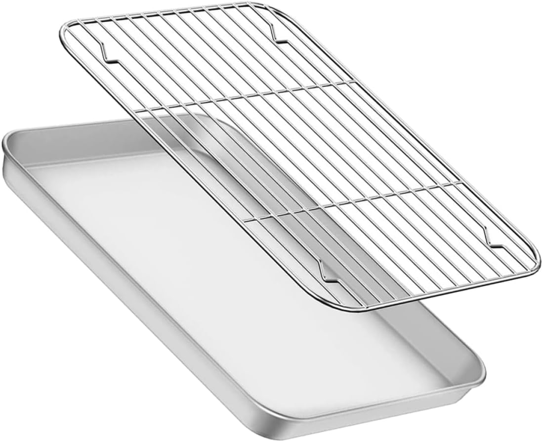 Unomor 1set Multi-function Baking Tray Reusable Wire Rack for Cooking Roasting Cooling for Oven Camping Use Easy to Clean Dishwasher