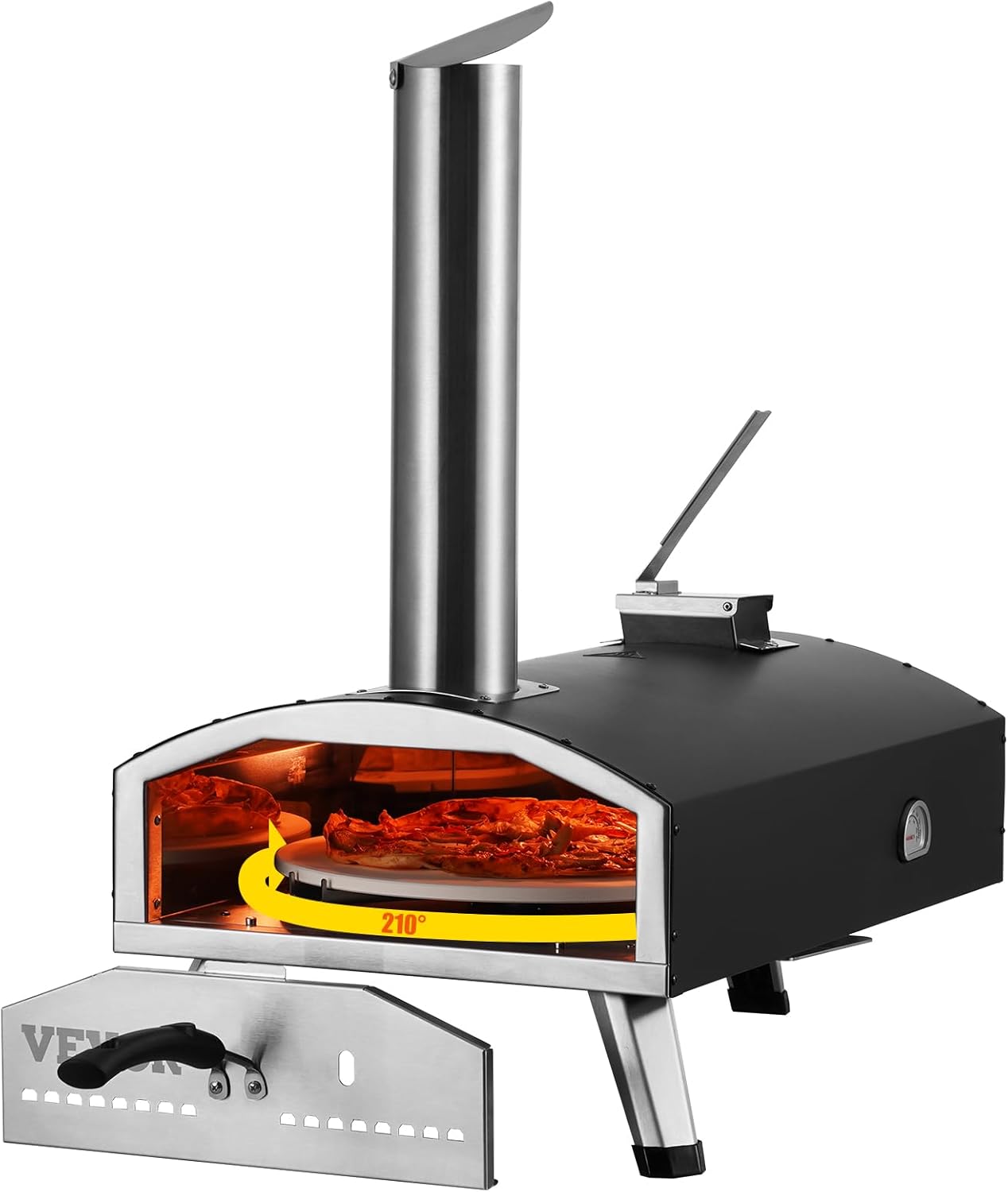 VEVOR Pellet Pizza Oven, 12-inch Outdoor Pizza Oven with Rotate Pizza Stone, Portable Wood Fired Pizza Maker with Built-in Thermometer, Ideal for Outside Camping & Backyard, Patio, Black