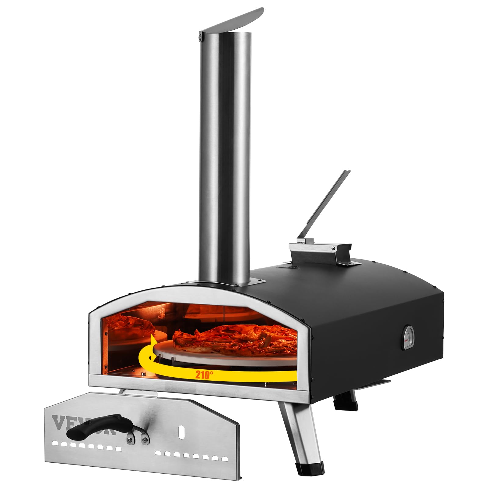 VEVOR Four à Pizza d’Extérieur 12 pouces, Four à Bois Portable Tri-Combustible, avec Pierre Rotative 210° et Pelle, pour Camping Jardin