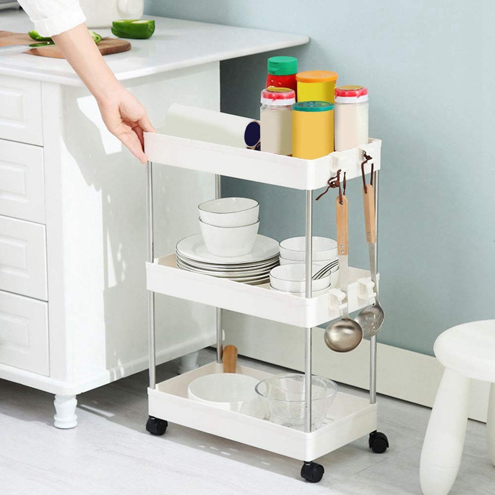 Estante de Almacenamiento, Carrito Organizador móvil para Ahorrar Espacio, para el hogar, Cocina y baño (Estilo clásico [Blanco 3 Capas])