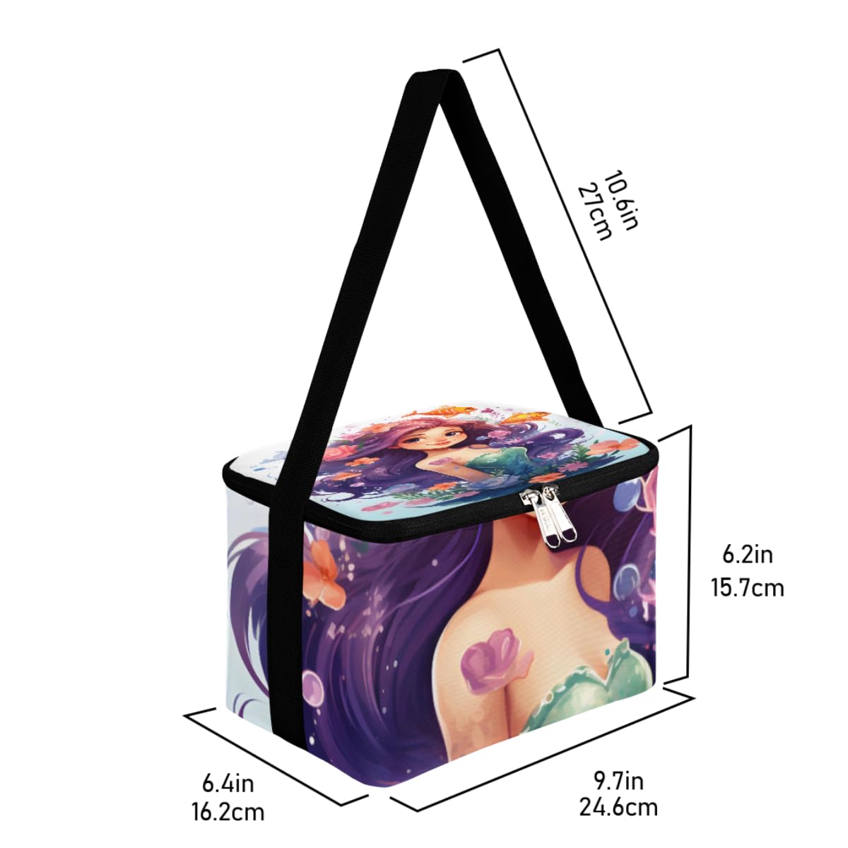 GzLeyigou Lunch Bags for Women Men 9 Cans,Pretty Mermaid Women Hot & Cold Food Delivery Bag Insulated Grocery Bag Insulated Lunch Box Gold Fish Cooler Bag for Office Work Picnic Beach