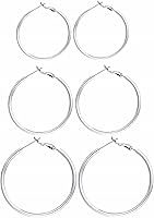 RoseJeopal 3 Pairs Sterling Silver Hoop Earrings for Women - 14K White Gold Plated Big Hoops 40/50/60mm, Hypoallergenic Set