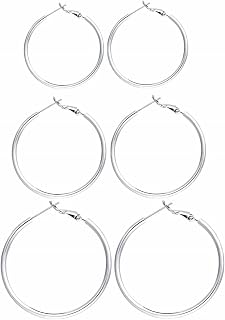 RoseJeopal 3 Pairs Sterling Silver Hoop Earrings for Women - 14K White Gold Plated Big Hoops 40/50/60mm, Hypoallergenic Set