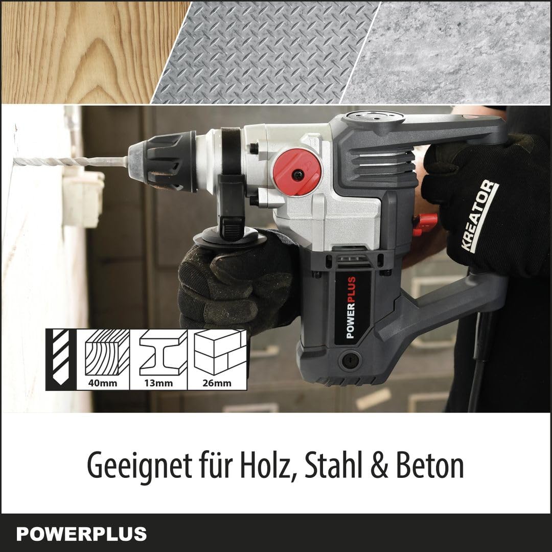 Powerplus POWE10060 wiertło 850 RPM Klucz Czarny, Szary, Czerwony, Srebrny