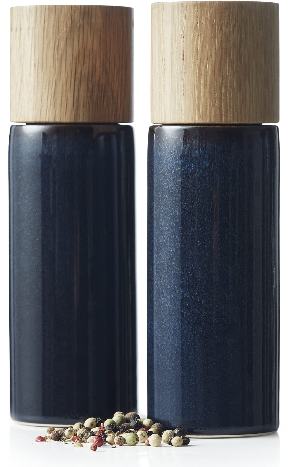 BITZ Salz- und Pfeffermühle, 2 Gewürzmühlen aus Steingut (Salzmühle + Pfeffermühle), 2er-Set, 16,7 cm hoch, blau