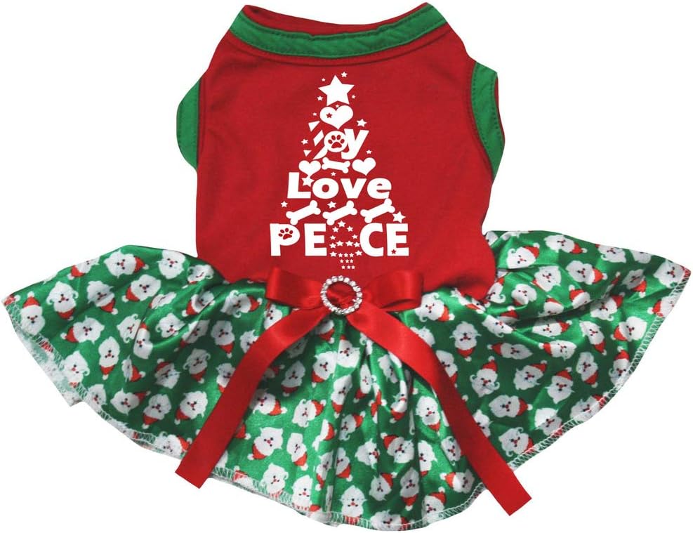 Petitebella Joy Love Peace Christmas Tree Puppy Dog Dress (Red/Red LED, XX-Large)