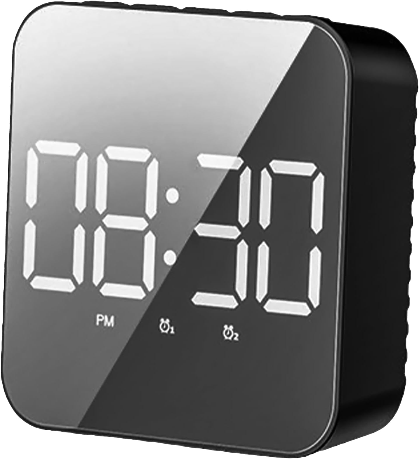 Square Digital Alarm Clock Mirror Desk Clock With LED Display,Dual-purpose Type-c Rechargeable And Battery-powered Adjustable Luminous mode Loud Alarm For Office Bedroom (Black)