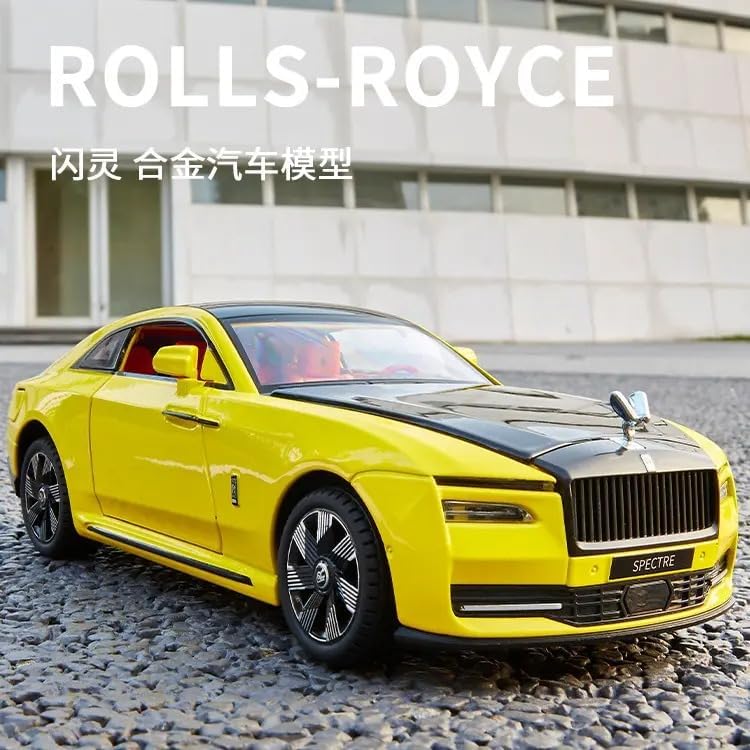 Image of BlackZone Compatible for 1 /24 Scale Rolls Royce Spectre Diecast Model Car Toy, Zinc Alloy Pull Back car with Openable Doors, Sound and Light Car Toy for Kids Boys and Girls (1:24 Spectre - Yellow)