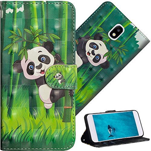 COTDINFOR pour Galaxy J5 (EU Edition) Coque Élégant 3D Effet Peint PU Portefeuille Étui en Cuir Cover Stand Shell Bumper Housse pour Samsung Galaxy J5 Pro 2017 / J530 Climbing Bamboo Panda YX.