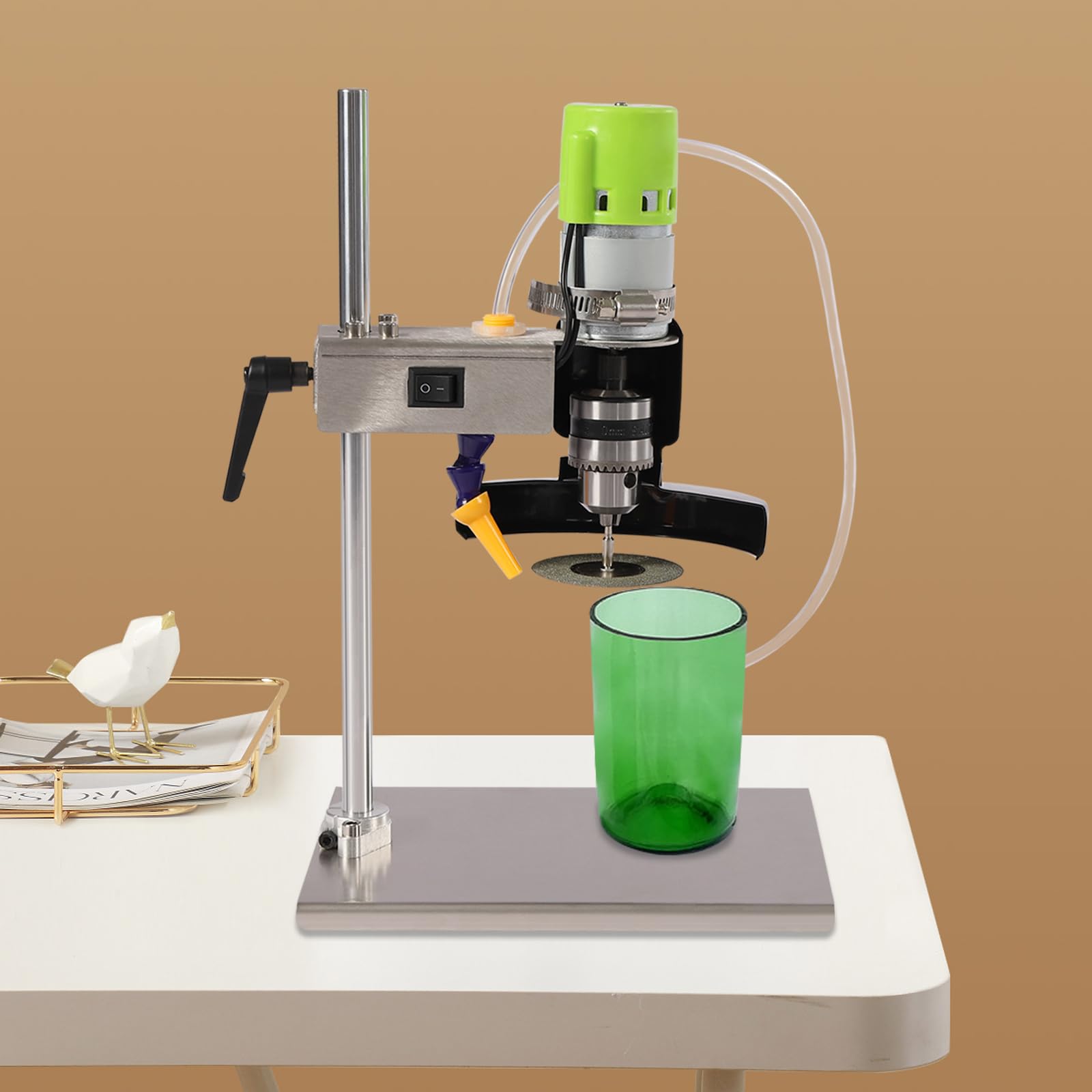 Coupe-verre 24 V pour bouteilles, 150 W, coupe-bouteilles en verre, électrique, 6000 tr/min, avec réglage à sept vitesses, base rectangulaire, 0 à 360 °, rotation libre