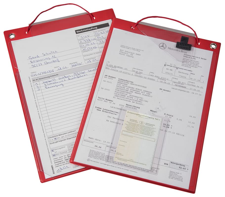 Torba na dokumenty "Premium" z rozszerzaną zakładką z tyłu, DIN A4, wraz z przezroczystą kieszenią na dowód rejestracyjny i sznurek, spawane zapięcie na rzepy, czerwona (1 jednostka opakowania = 10 sztuk)