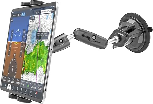 Charchendo Pilot Tablet Mount Upgraded Multi-Angle Adjustable Metal Arm, Aviation Cockpit Tablet Holder with Super Suction Cup, Fits iPad Pro