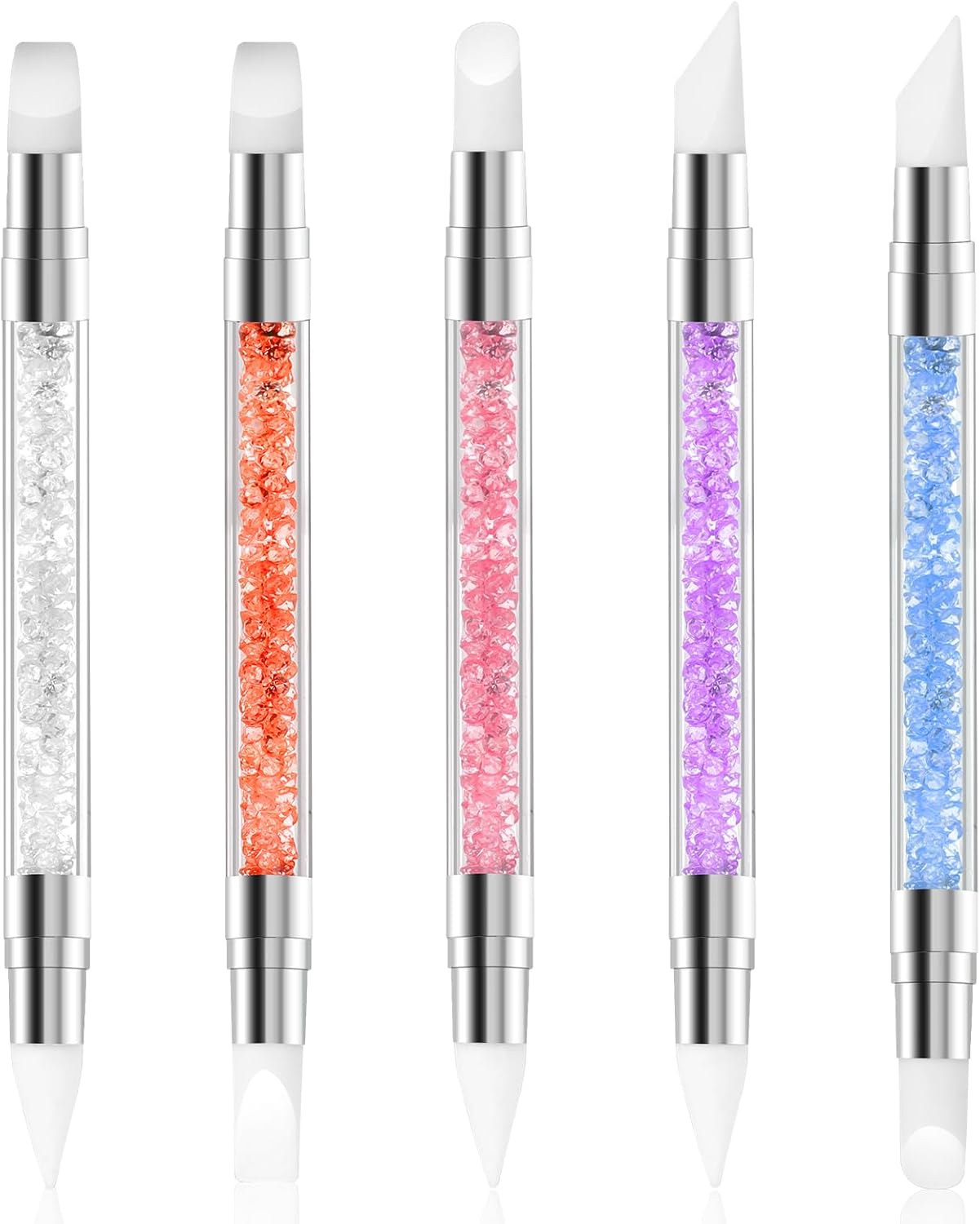5 stuks nagelkunst sculptuur pen met twee punten siliconen nagelkwast gel nagelsnijwerk kwast nagelkunst gereedschap voor design, nagelfolie, tekenen, vormen
