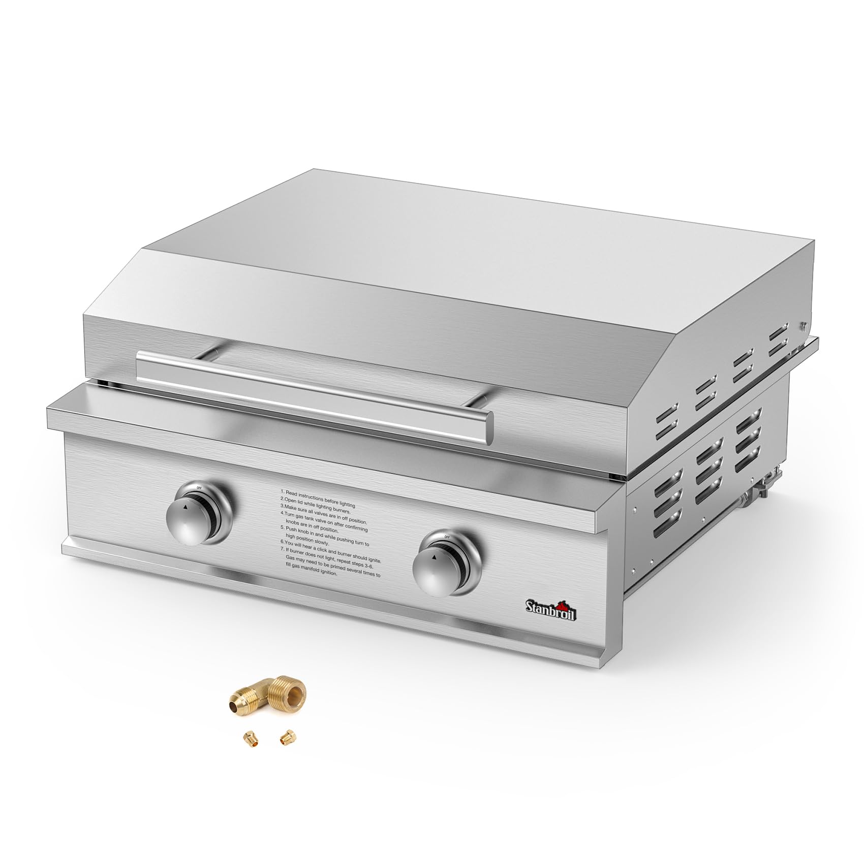 Stanbroil 28-Inch Premium Built-In Natural Gas Griddle for Outdoor Kitchen Grill, Durable Stainless Steel 2-Burner Flat Top Grill with Lid for BBQ Island, 34,000 BTUs