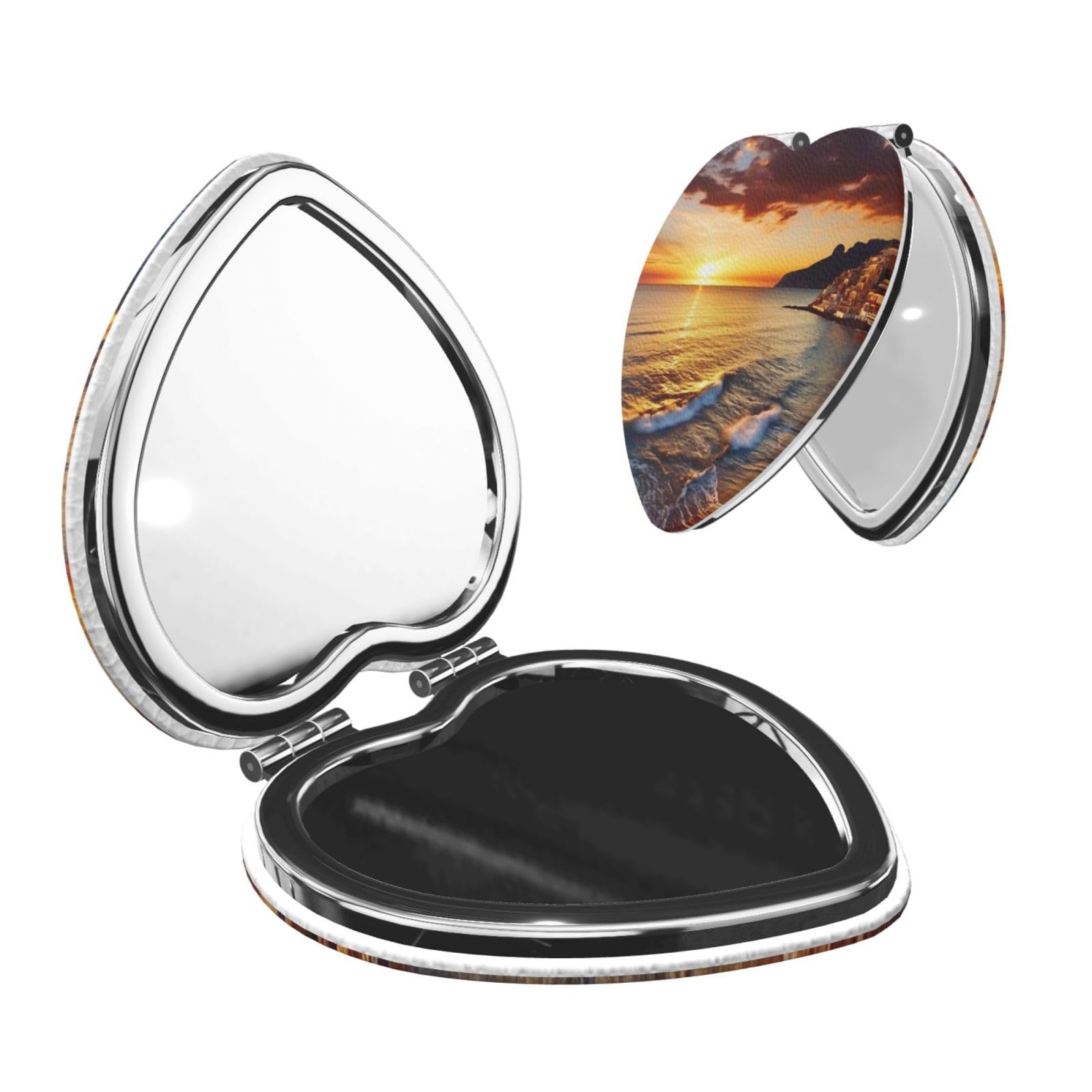 DWVTSLH Seaside Sunset Compact Mirror for Purse, Double-Sided 2X/1X Magnifying Mirror for Women Men, Travel Makeup Mirror for Handbag, Handheld Vanity Mirror for Gift