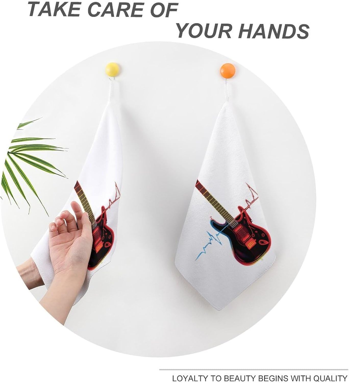 Heartbeat Electric Guitar ECG Towel Hand Towels Decorative Towel for Bathroom Kitchen Shower Gym 4PCS