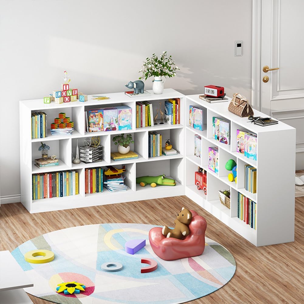 IOTXY Open Shelf Low Bookcase - Wooden 3-Tier Floor Standing Display Cabinet Organizer with Base, 10 Cubes Short Horizontal Bookshelf in Pear Yellow - Image 7