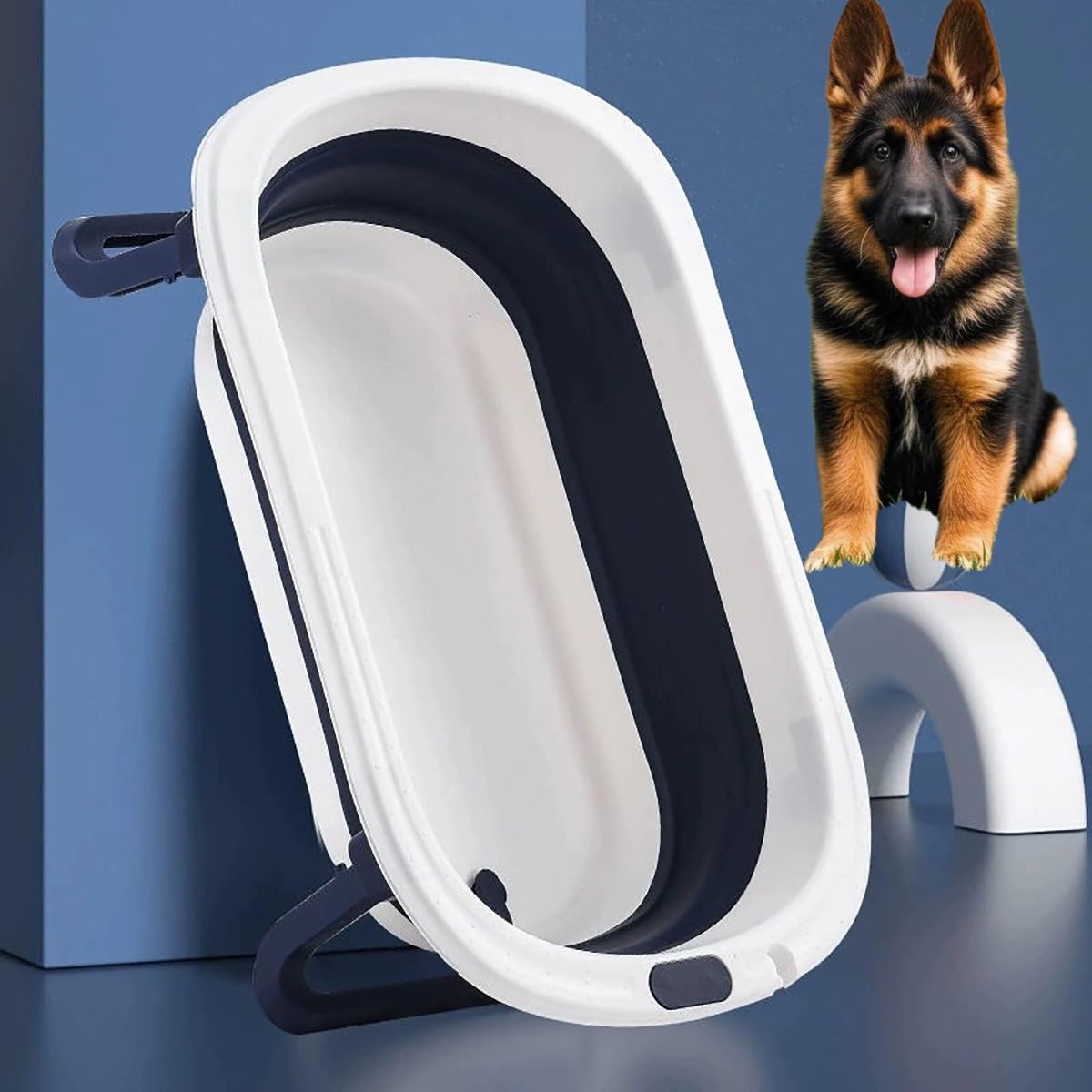Vasca da Bagno Pieghevole for Cani Antiscivolo con Tappo di Scarico,Grande capacità,Pieghevole,for Cuccioli/Gatti,Stazione Doccia salvaspazio(Blue)