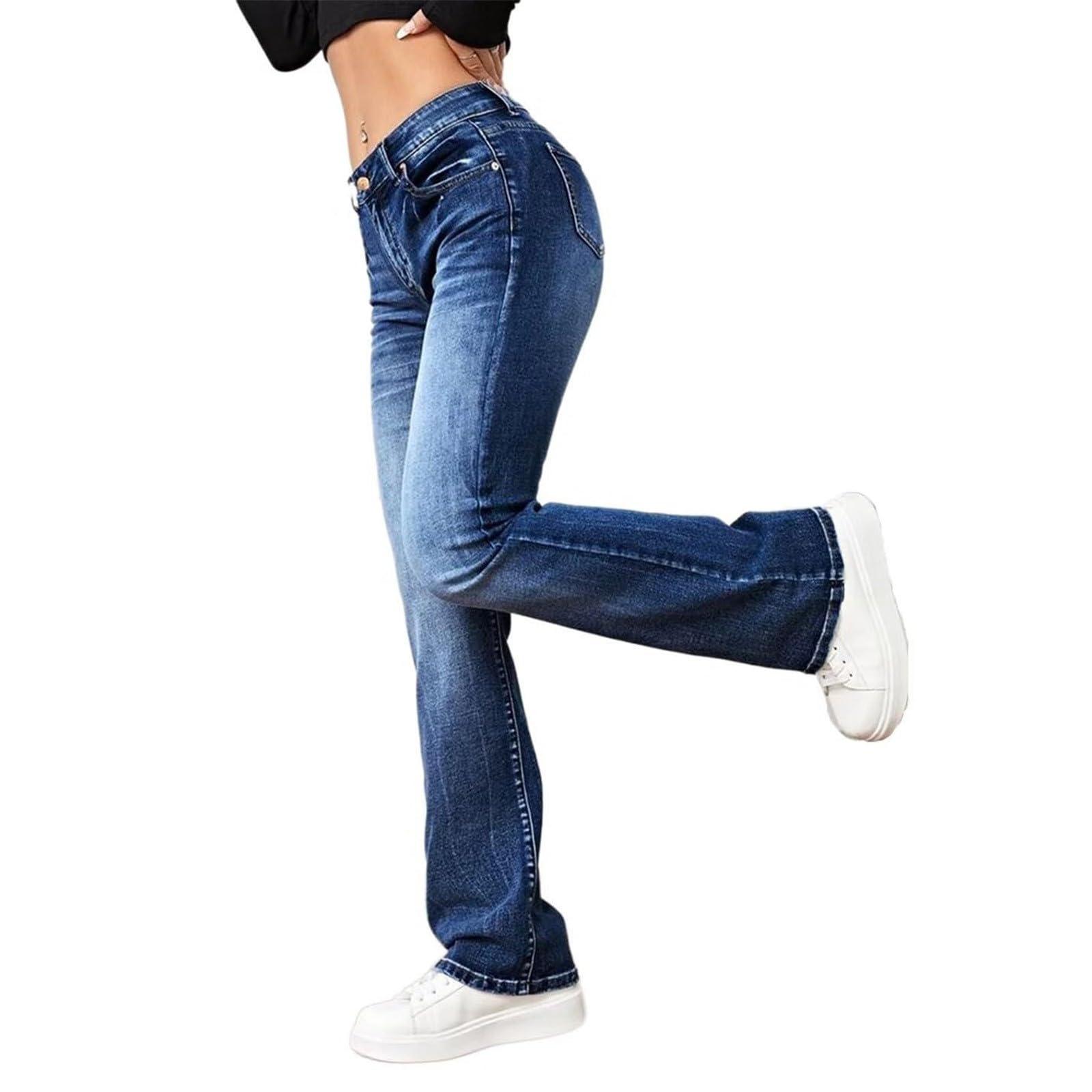 Y2K Retro Streetwear - Pantaloni a zampa da donna, elasticizzati, casual, per il tempo libero