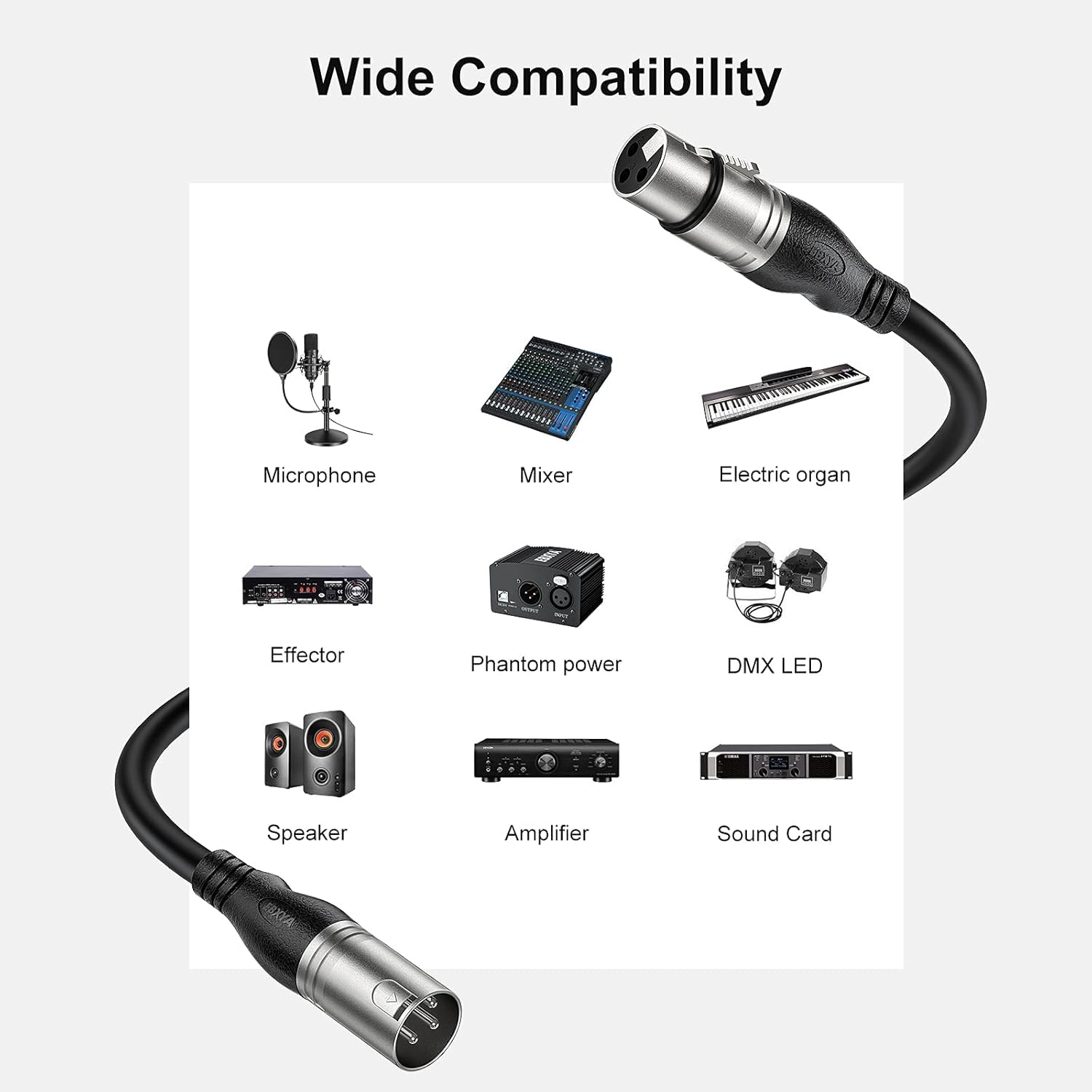 EBXYA Lot de 10 câbles XLR de 7,6 m – Câble de microphone équilibré de qualité supérieure avec câble de haut-parleur XLR mâle vers femelle à 3 broches, noir
