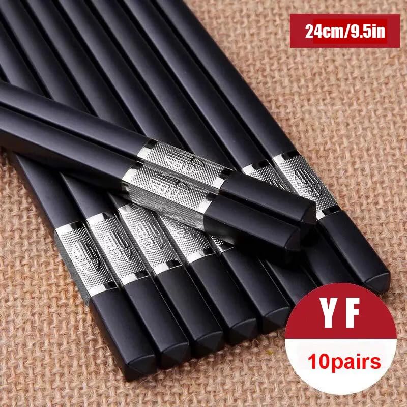 10 Pairs Fiberglass Chopsticks with Silver '福' Character Tips - Reusable and Stylish Chinese Chopsticks Set