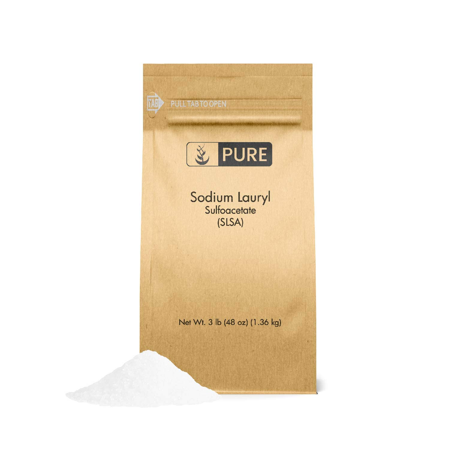 PURE ORIGINAL INGREDIENTS Sodium Lauryl Sulfoacetate by Organic 3 lb. (48 oz.), Eco-Friendly Packaging, An Ideal Bath Bomb Additive, Gentle on Skin, Surfactant, Latherer