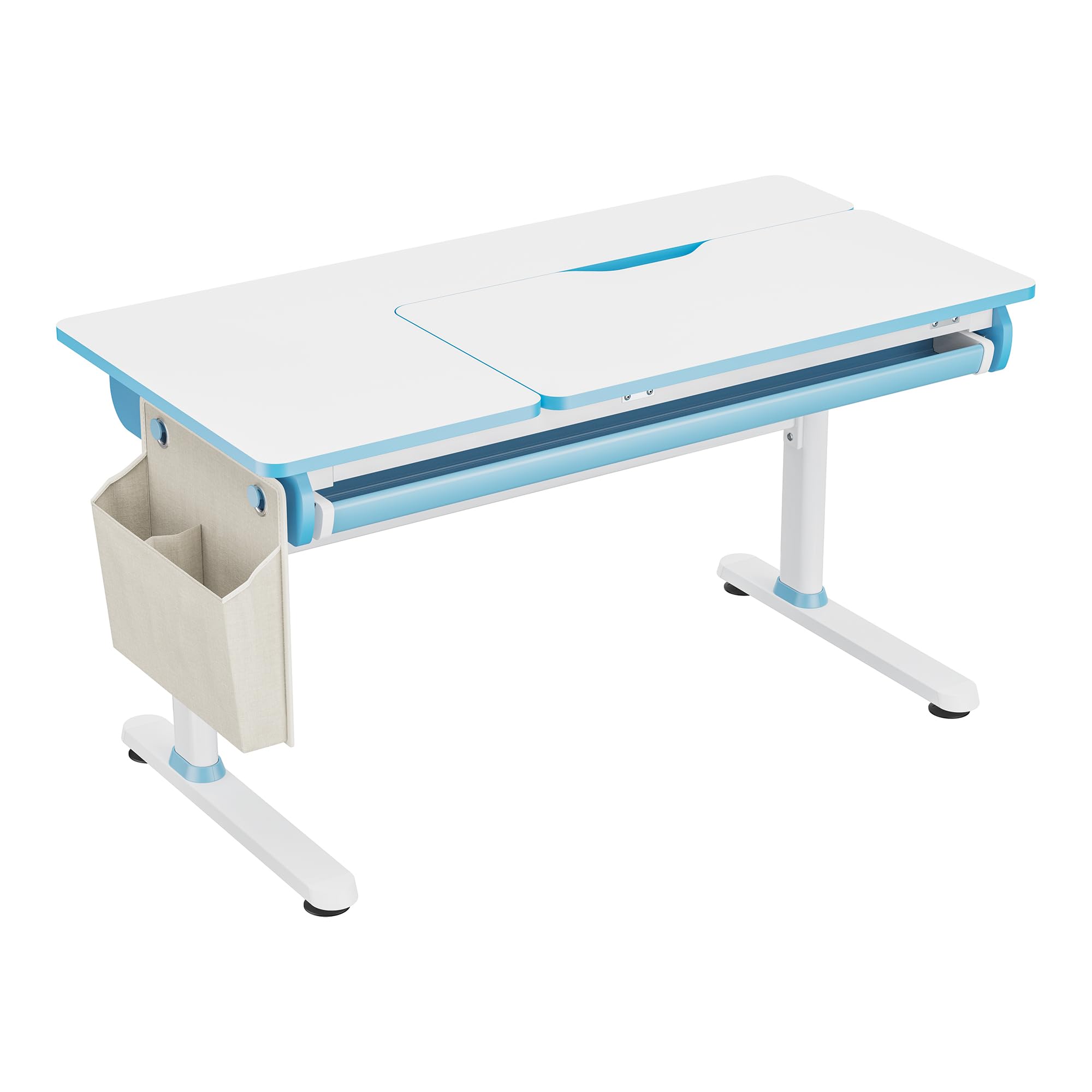 [en.casa] Scrivania Regolabile in Altezza 54–76 cm per Cameretta con Piano 120 x 60 cm Inclinabile e Cassetto Portaoggetti Tavolo Studio Disegno per Bambini Ganci Borsa Laterale - Azzurro/Bianco