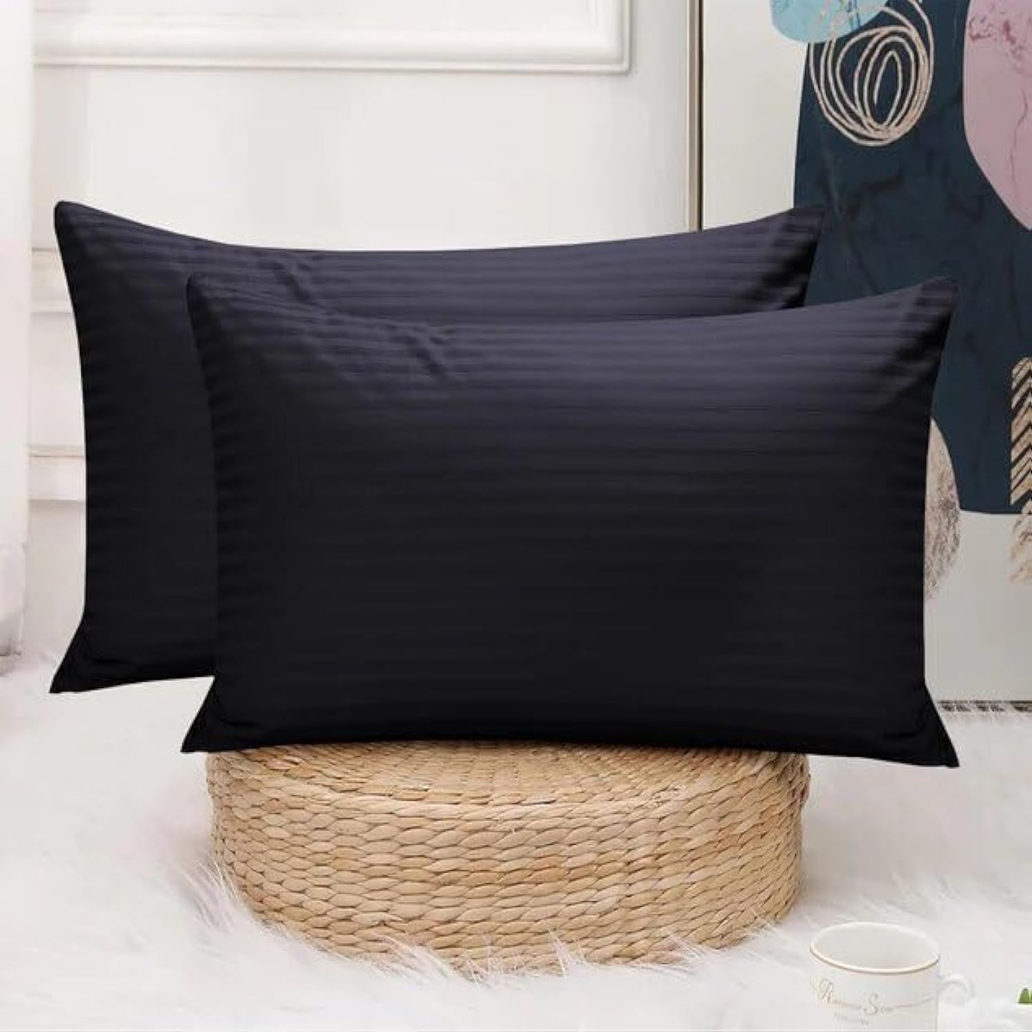 Pillow case 2 Pieces Set - Super Soft Sleeping Pillow Cases (50x75cm), Soft & Silky Stuff Best for Your Beautiful Skin and Hair - Hotel Linen Standard Pillowcases (Black)
