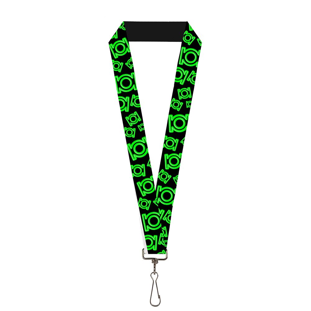Buckle Down Lanyard - 1.0" - Electric Green Lantern Logo Scattered Black Accessory