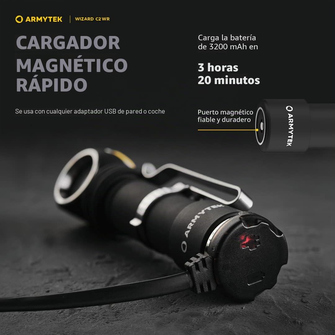 Linterna frontal LED Nueva Armytek Wizard C2 WR blanco frío y rojo Multifunción Recargable por USB + Batería 18650 Li-Ion