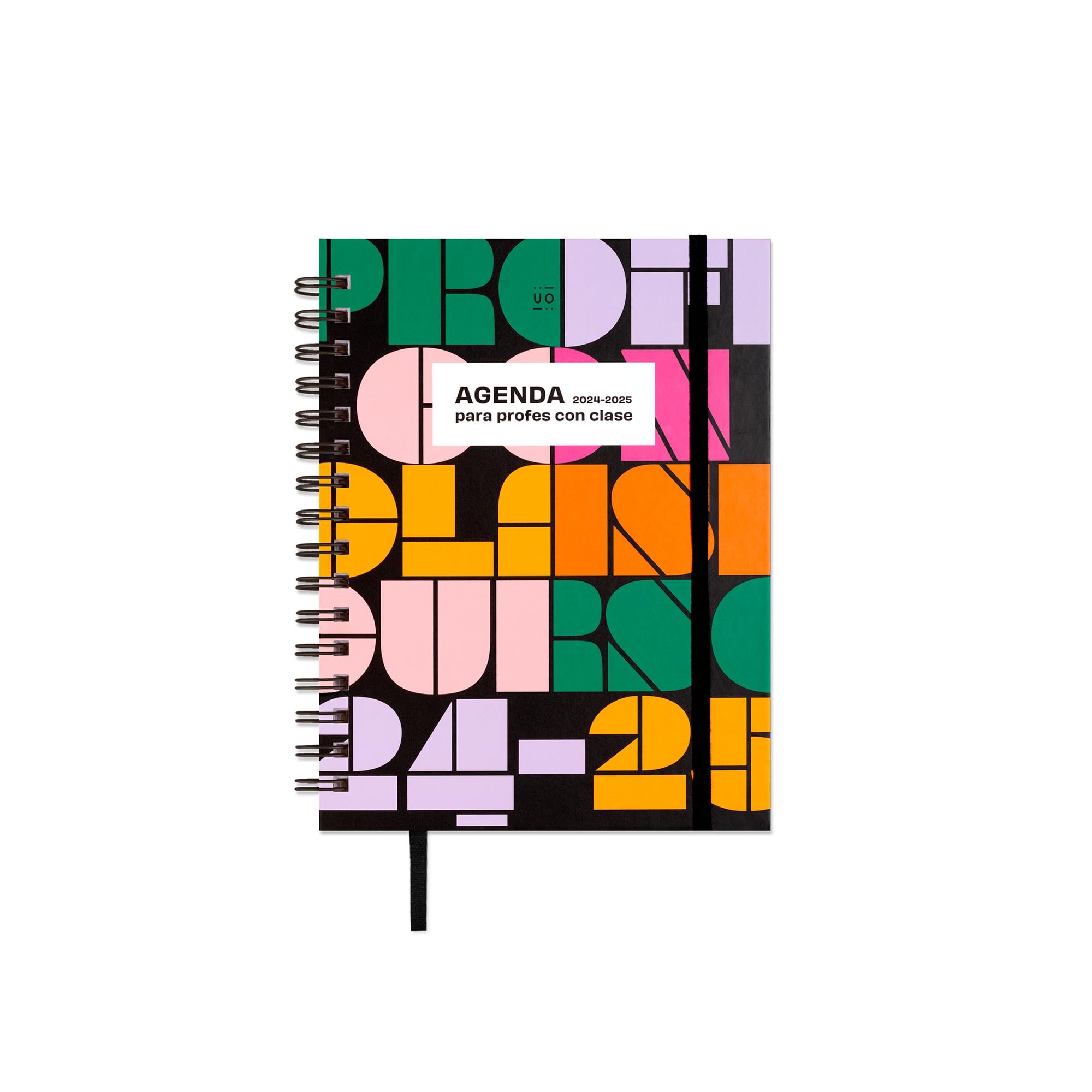 UO Agenda Escolar Profe con clase Semana Vista: empieza en septiembre de 2024 y acaba en agosto de 2025, Tapa dura, Incluye 127 stickers, Goma elástica y Cinta de registro
