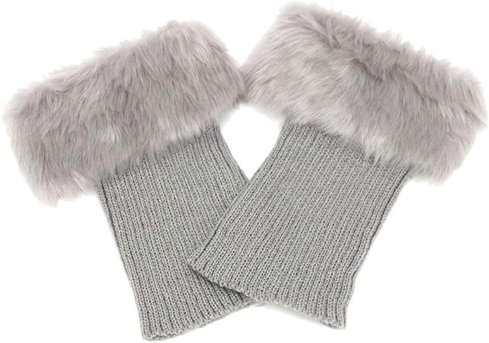 Abberrki Women Winter Faux Fur Boot Cuff Crochet Knit Boots Socks Short Leg Warmers